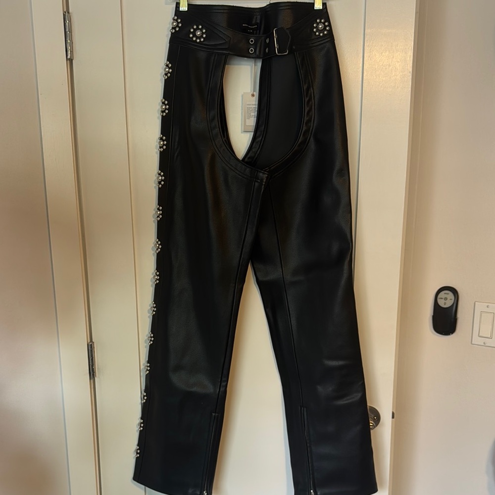 Good American Black Leather Chaps with Silver Studs